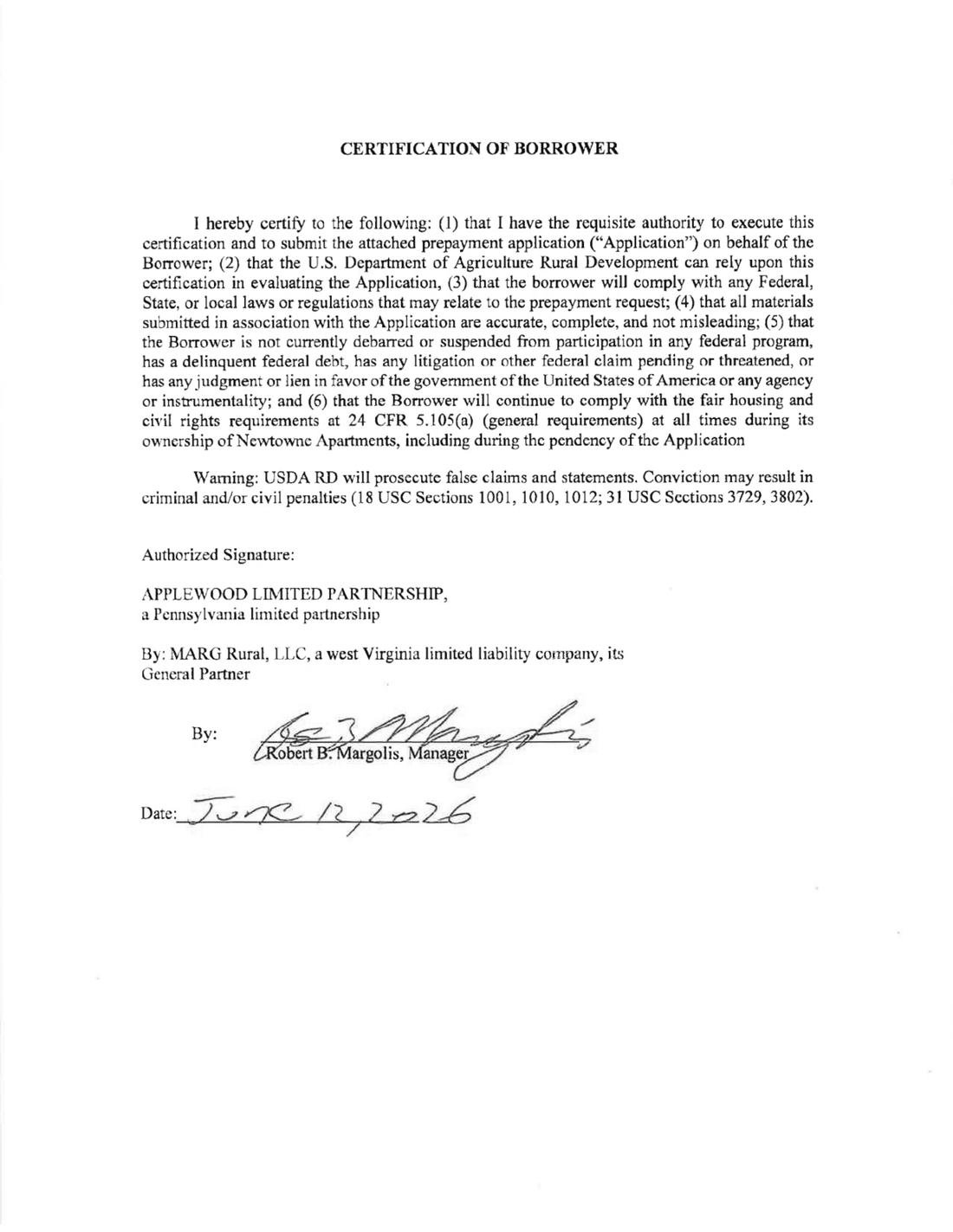 Page 2 of the owner's prepayment application.