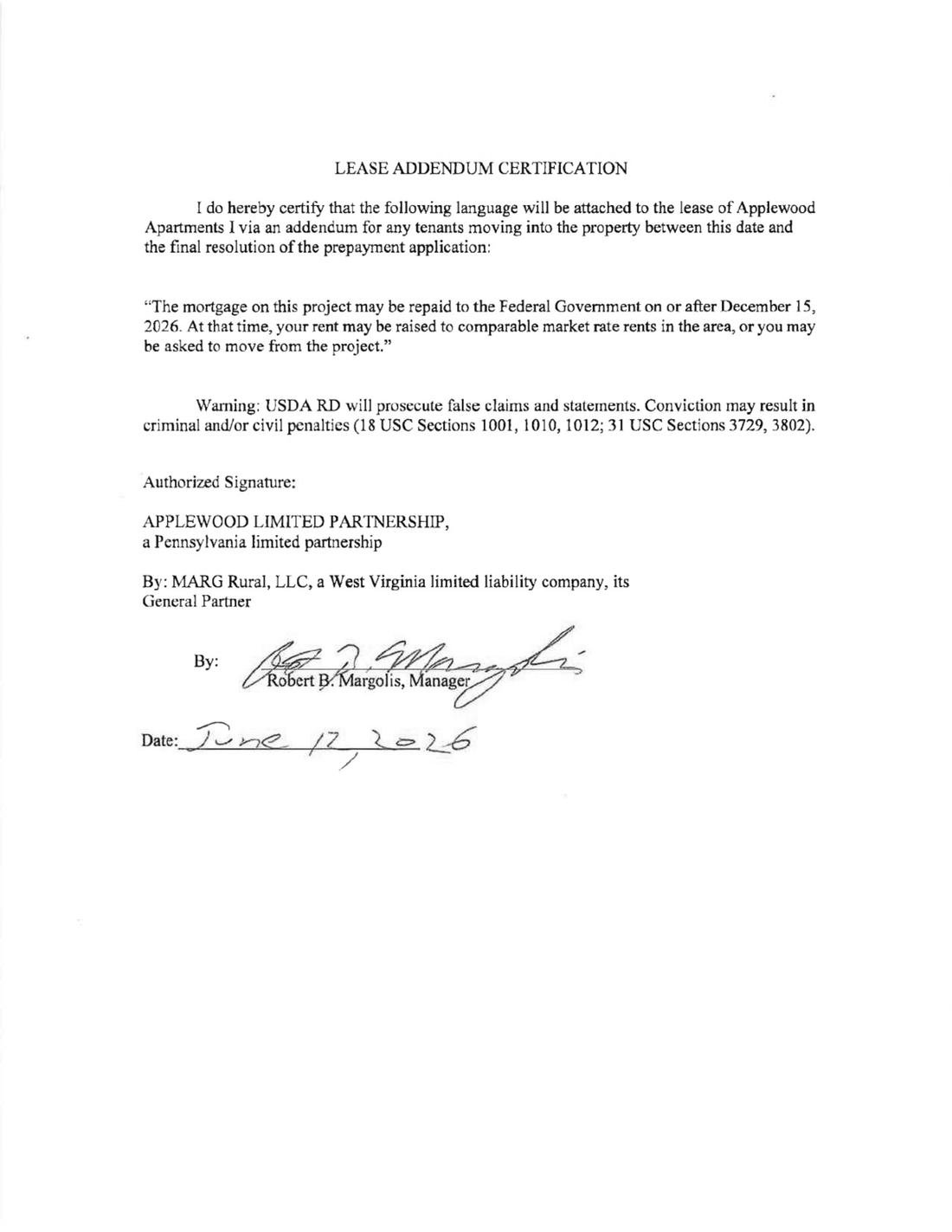 Page 3 of the owner's prepayment application.