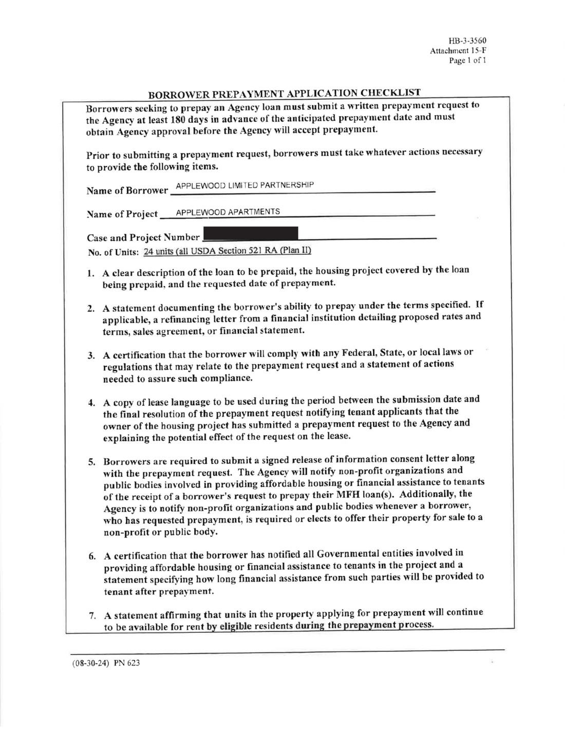 Page 7 of the owner's prepayment application.